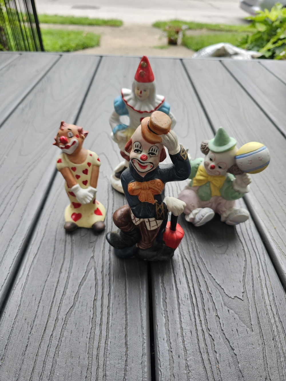Vintage 1970s/1980s Ceramic Clown Figurines Lot of 4 – Apex, COR & Unmarked